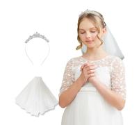 Lovelyshop Ensemble voile et diadème pour adolescentes et femmes lors de la première communion, Blanc3, M