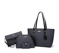 Lovematch Lot de 4 sacs à main en cuir synthétique pour femme - Avec poignée supérieure, Black-lattice-a, L