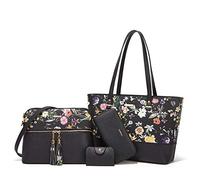 Lovematch Lot de 4 sacs à main tendance en cuir synthétique avec poignée sur le dessus pour femme, A-noir-hua