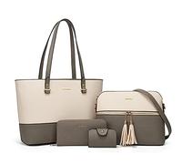 Lovematch Lot de 4 sacs à main tendance en cuir synthétique avec poignée sur le dessus pour femme, Beige + gris