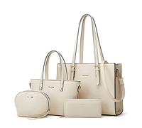 Lovematch Lot de 4 sacs à main tendance en cuir synthétique avec poignée sur le dessus pour femme, Beige-a