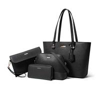 Lovematch Lot de 4 sacs à main tendance en cuir synthétique avec poignée sur le dessus pour femme, noir, Large
