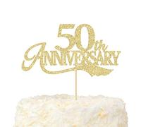 LOVENJOY 50th Anniversary Gâteau Topper Paillettes Dorées 50e Anniversaire de Mariage Decoration Gateau pour Célébration de 50 Ans de Mariage