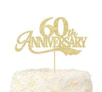 LOVENJOY 60th Anniversary Gâteau Topper Paillettes Dorées 60e Anniversaire de Mariage Decoration Gateau pour Célébration de 60 Ans de Mariage