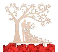 Lovenjoy avec boîte cadeau Couple de mariés Silhouette Arbre gâteau de mariage rustique Wood (14,5 cm)