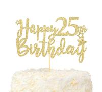 LOVENJOY Decoration Gateau Anniversaire 25 Ans Doré Glitter Cake Topper Happy 25th Birthday Deco Gateau Pour Décoration 25e Fête D'anniversaire