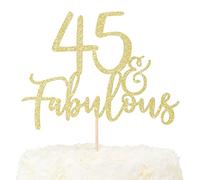LOVENJOY Decoration Gateau Anniversaire 45 Ans Paillettes Dorées 45& Fabulous Cake Topper Happy 45th Birthday Deco Gateau Pour Décoration 45e Fête D'anniversaire