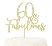 LOVENJOY Decoration Gateau Anniversaire 60 Ans Paillettes Dorées 60& Fabulous Cake Topper Happy 60th Birthday Deco Gateau Pour Décoration 60e Fête D'anniversaire
