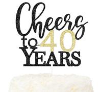 LOVENJOY Décorations de Gâteau « Cheers to 40 Years » Cake Topper pour Happy 40th Birthday 40e Anniversaire de Mariage Décoration Fête, Paillettes Double Face Noires et Dorées