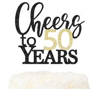 LOVENJOY Décorations de Gâteau « Cheers to 50 Years » Cake Topper pour Happy 50th Birthday 50e Anniversaire de Mariage Décoration Fête, Paillettes Double Face Noires et Dorées