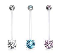 Lovepiercing Lot 3 Piercings Nombril Elena Grossesse Pierre Zirconium Bébé Maternité Longue Barre Acrylique Retainer Bioflex
