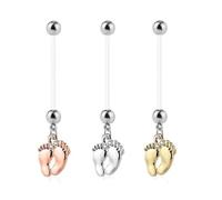 Lovepiercing Lot 3 Piercings Nombril PAWLINA Grossesse Pieds Bébé Maternité Longue Barre Acrylique Pregnancy Bioflex