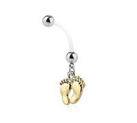 Lovepiercing Piercing Nombril Grossesse Pieds Bébé Maternité Longue Barre Acrylique Retainer Bioflex PAWLINA Doré Or