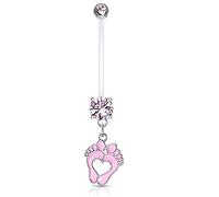 Lovepiercing Piercing Nombril Grossesse Pieds Bébé Maternité Pierre Zirconium Longue Barre Acrylique Retainer Bioflex ALICE Rose
