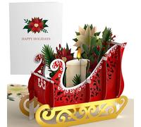 Lovepop® Carte pop-up 3D de Noël - Traîneau - Motif poinsettia - Avec compartiment caché pour cadeaux en argent et bons d'achat - Avec enveloppe - Note extensible