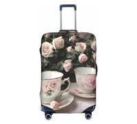 Lover Dog Paw Housse de protection pour boîte de voyage, housse de valise, housse de protection pour valise de 45,7 à 81,3 cm, Tasses à thé romantiques avec roses, L