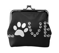 Lover Dog Paw Print Double Fermoir Cadre en Métal Cuir Pochette à Change Portefeuille pour Femme avec clés, Petit sac à main, Noir , Taille unique