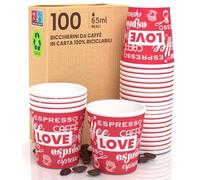 LoveRedCUP Lot de 100 verres en papier pour café 65 ml Verres écologiques biodégradables jetables pour petites boissons chaudes