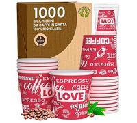 LoveRedCUP Lot de 1000 verres en papier à café 65 ml Verres écologiques biodégradables jetables pour petites boissons chaudes