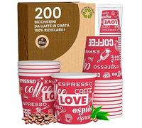 LoveRedCUP Lot de 200 verres en papier à café 65 ml Verres écologiques biodégradables jetables pour petites boissons chaudes