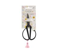 Loveria Ciseaux de bricolage noirs | 14,5 cm de long | Inoxydable | pour papier, tissu et fil | avec pompon coloré | Ciseaux rétro vintage pour adultes et enfants