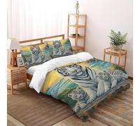 LOVEROGD 3D,Tigre Blanc Océan Imprimé Literie en Microfibre Super Douce Et Respirante Lovely Marine Animals Housses De Couettes 3 Pièces avec Taies d'oreiller Double（200x200cm）