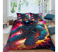 LOVEROGD Astronautee coloré Housse De Couette 3 Pièces Thèmes du Ciel étoilé De Couvre-Lit Microfibre Adulte avec Fermeture Éclair Taies d'oreiller King（220x240cm）