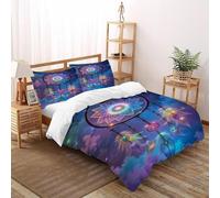 LOVEROGD Attrape-rêves Housse De Couette 3 Pièces Parure De Lit Bohemian Couvre-Lit Microfibre pour Adulte Et Enfant avec Fermeture Éclair Et Taies d'oreiller Super King(260x220cm)