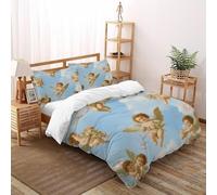 LOVEROGD Chérubins Fleurs Housse De Couette 3 Pièces Rêvey Sky Beings Imprimé De Couvre-Lit Microfibre pour Chambre À Coucher Doux Et Confortable avec 2 Taie d'oreiller Double（200x200cm）