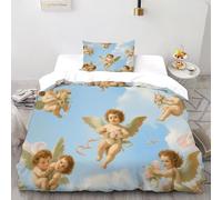 LOVEROGD Chérubins Fleurs Imprimé Parure De Lit Microfibre Parure De Lit Adulte Ave Fermeture Éclair Rêvey Sky Beings Housses De Couettes 2 Pièces Et 1 Taie d'oreiller Single（135x200cm）