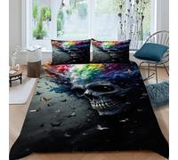 LOVEROGD Coloré Crâne Housse De Couette 3 Pièces Parure De Lit Thèmes Gothiques Couvre-Lit Microfibre pour Adulte Et Enfant avec Fermeture Éclair Et Taies d'oreiller King（220x240cm）