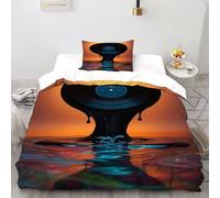 LOVEROGD Disque Vinyle Liquide Housse De Couette 2 Pièces Parure De Lit Thèmes Musique Couvre-Lit Microfibre pour Adulte Et Enfant avec Fermeture Éclair Et Taies d'oreiller Single(135x200cm)
