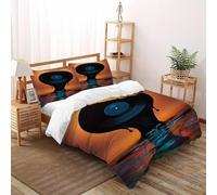 LOVEROGD Disque Vinyle Liquide Housse De Couette 3 Pièces Thèmes Musique Linge De Lit Microfibre pour Adulte Et Enfant avec Fermeture Éclair Et Taies d'oreiller Double(200x200cm)