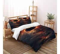 LOVEROGD éclipse Univers Housse De Couette 3 Pièces Parure De Lit Thèmes Gothiques Couvre-Lit Microfibre pour Adulte Et Enfant avec Fermeture Éclair Et Taies d'oreiller Super King（260x220cm）