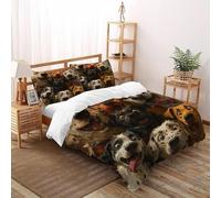 LOVEROGD Expression Chiens Imprimé Parure De Lit Microfibre Parure De Lit Adulte Ave Fermeture Éclair Animal Themes Wildlife Housses De Couettes 3 Pièces Et 2 Taie d'oreiller Double(200x200cm)