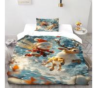 LOVEROGD Fée Renne Housse De Couette 2 Pièces Thèmes de Noël Imprimé De Couvre-Lit Microfibre pour Adulte Et Enfant avec 1 Taie d'oreiller Single（135x200cm）