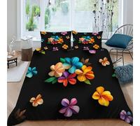 LOVEROGD Fleurs Noires Housse De Couette 3 Pièces Origami Garden Plants Linge De Lit Microfibre pour Adulte Et Enfant avec Fermeture Éclair Et Taies d'oreiller King（220x240cm）