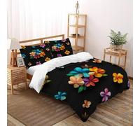 LOVEROGD Fleurs Noires Imprimé Parure De Lit Microfibre Super Douce Et Respirante Housse De Couette Origami Garden Plants 3 Pièces avec 2 Taie d'oreiller Double（200x200cm）
