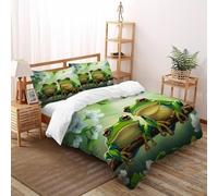 LOVEROGD Frog Flower Imprimé Parure De Lit Microfibre Super Douce Et Respirante Housse De Couette Thèmes Animaux Faune Sauvage 3 Pièces avec 2 Taie d'oreiller Super King（260x220cm）