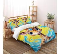 LOVEROGD Girafe Eau Imprimé Parure De Lit Microfibre Super Douce Et Respirante Housse De Couette Animal Theme Faune Sauvage 3 Pièces avec 2 Taie d'oreiller Double（200x200cm）