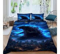 LOVEROGD Godzilla Ciel étoilé Housse De Couette 3 Pièces Animal Themes Wildlife 3D Imprimé De Linge De Lit Microfibre Adulte avec Fermeture Éclair E Taies d'oreiller King（220x240cm）