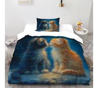 LOVEROGD Kittens Stars Housse De Couette 2 Pièces Parure De Couette Thèmes animaliers Microfibre 1 Taie d'oreiller Single（135x200cm）