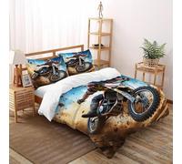 LOVEROGD Moto de Motocross Housse De Couette 3 Pièces Extreme DesertHuman Linge De Lit Microfibre pour Adulte Et Enfant avec Fermeture Éclair Et Taies d'oreiller Double（200x200cm）
