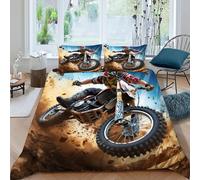 LOVEROGD Moto de Motocross Imprimé Parure De Lit Microfibre Super Douce Et Respirante Housse De Couette Extreme DesertHuman 3 Pièces avec 2 Taie d'oreiller King（220x240cm）