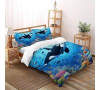 LOVEROGD Orque des Profondeurs Housse De Couette 3 Pièces Animal Themes Sea Animals Imprimé De Couvre-Lit Microfibre pour Adulte Et Enfant avec 2 Taie d'oreiller Double（200x200cm）