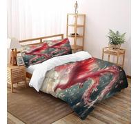 LOVEROGD Phoenix Cerise Housse De Couette 3 Pièces Dreamy CeriseMythBird Imprimé De Couvre-Lit Microfibre Adulte avec Fermeture Éclair Et Taies d'oreiller Double（200x200cm）