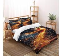 LOVEROGD Phoenix Cosmos Housse De Couette 3 Pièces Magie Myth Bird Étoiles Parure De Lit Microfibre pour Adulte Et Enfant avec Fermeture Éclair E Taies d'oreiller Double（200x200cm）