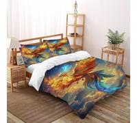 LOVEROGD Phoenix Sky Housse De Couette 3 Pièces Aesthetic Skybird Imprimé Parure De Lit Microfibre Adulte avec Fermeture Éclair 2 Taie d'oreiller Super King（260x220cm）
