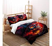 LOVEROGD Pirate Crâne Flamme Housse De Couette 3 Pièces Gothic Animals Imprimé De Couvre-Lit Microfibre pour Adulte Et Enfant avec 2 Taie d'oreiller Super King（260x220cm）