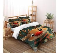 LOVEROGD Reindeer Noël Housse De Couette 3 Pièces Noël Themes Imprimé De Couvre-Lit Microfibre pour Chambre À Coucher Doux Et Confortable avec 2 Taie d'oreiller Double(200x200cm)